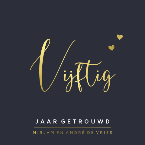 Jubileum uitnodiging hartje en goudfolie